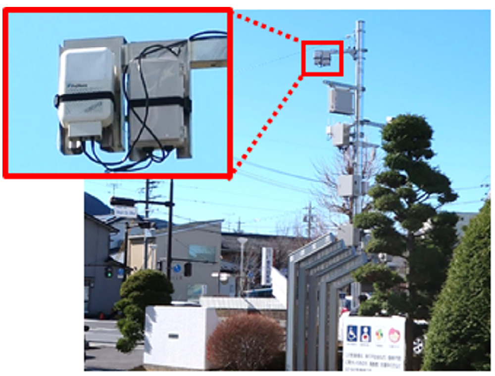 Fujikura’s 60 GHz millimeter-wave wireless communications device used in the autonomous driving support demonstration in Shiojiri City